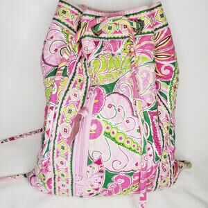 LNew-Vera Bradley Backpack Purse Drawstring Front Zipper Pocket Machine Washable